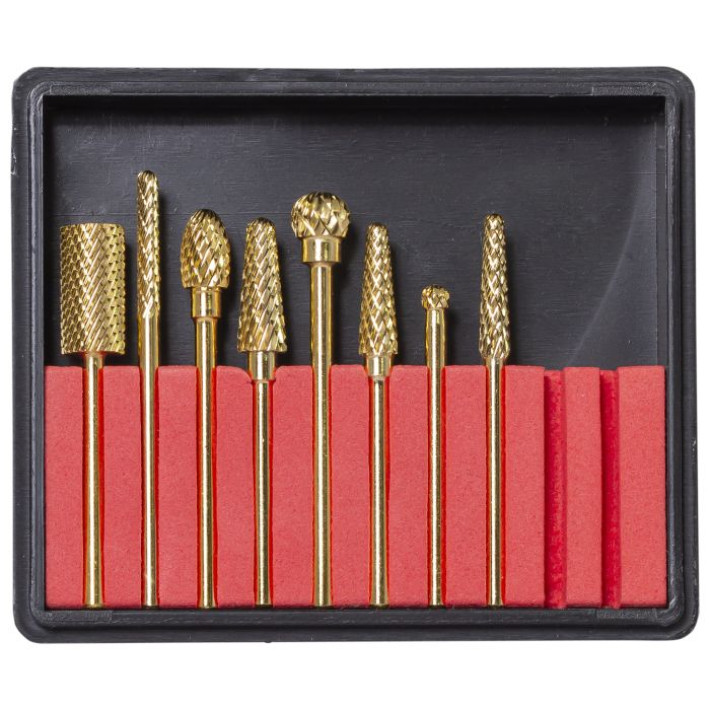 Freze diamantate, capete din tungsten aurite - 8 bucati/set