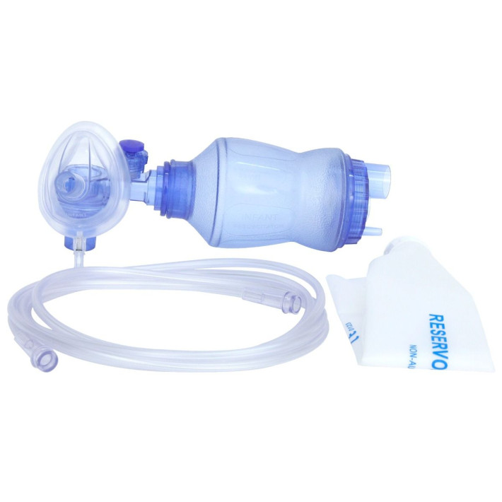 Balon de resuscitare pentru nou-nascuti, PVC, tub de oxigen 200 cm, masca nr.1, capacitate rezervor 280 ml