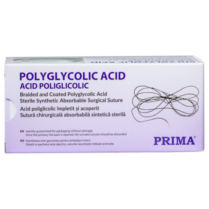Fir acid poliglicolic, resorbabil, 150 cm, fara ac, USP 3/0, 12 bucati
