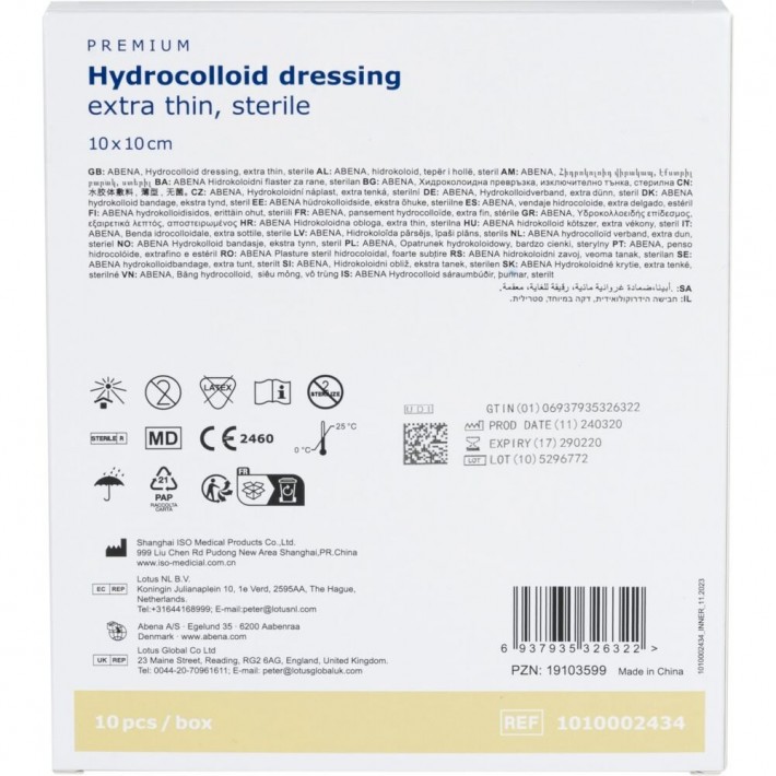 Pansament hidrocoloidal steril ABENA, 10x10 cm, foarte subtire, fara latex, de unica folosinta - 10 bucati/pachet