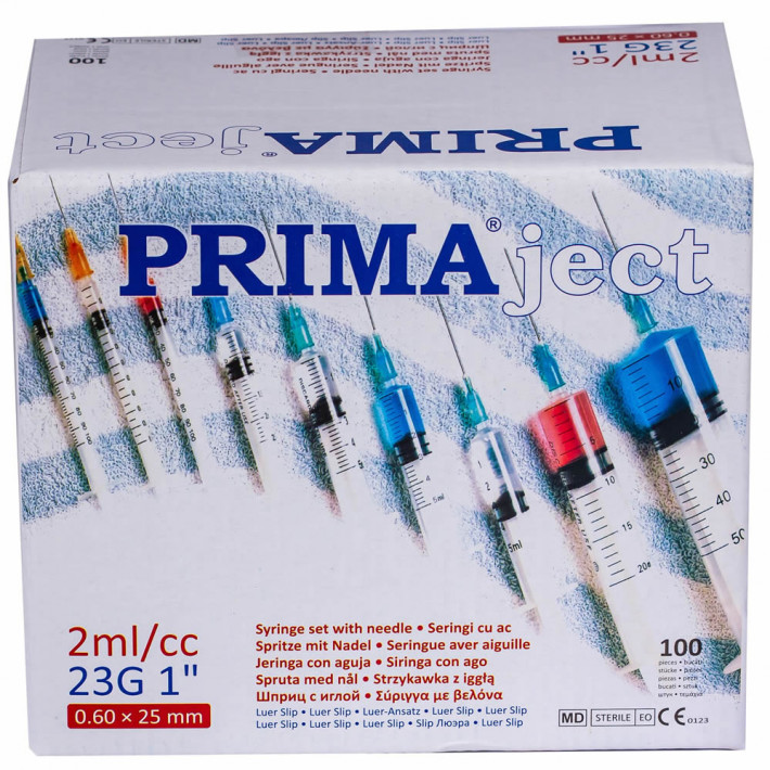 Seringi Luer Slip 2 / 2.5 ml cu Ac 23G detasabil fara filet, 3 componente - 100 bucati