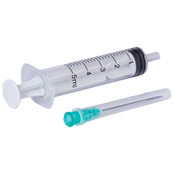 Seringi Luer Slip 5 ml cu Ac 22G detasabil fara filet, 3 componente - 100 bucati