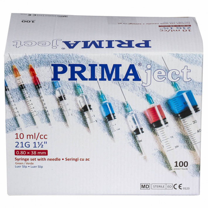 Seringi Luer Slip 10 ml cu Ac 21G detasabil fara filet, 3 componente - 100 bucati