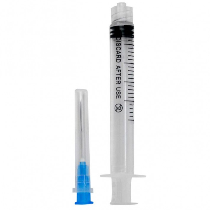 Seringi 2/2.5ml ac 23G 1' (0.6x25mm-albastru), Luer Lock, din 3 parti, sterile - 100 bucati