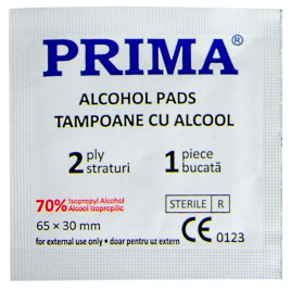Tampoane impregnate cu alcool PRIMA, 6.5x3cm, 100 bucati