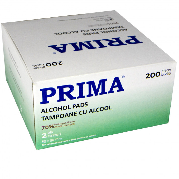 Tampoane impregnate cu alcool PRIMA, 6x3cm - 200 bucati