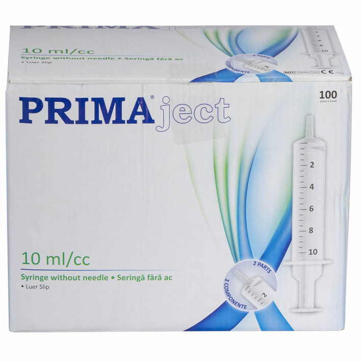 Seringi 10ml, fara ac, Luer Slip, din 2 parti - 100 bucati