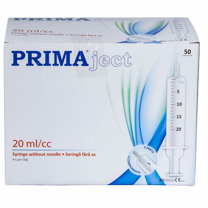 Seringi 20ml, fara ac, Luer Slip, din 2 parti - 50 bucati