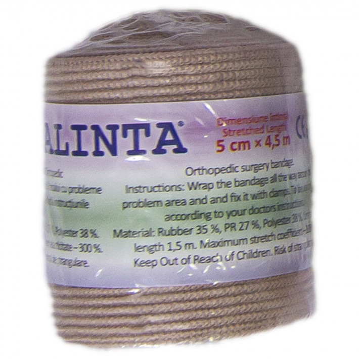 Bandaj Elastic ALINTA 5cm x 4,5m, intarit, latex free, grosime 1mm, natur - 1 rola