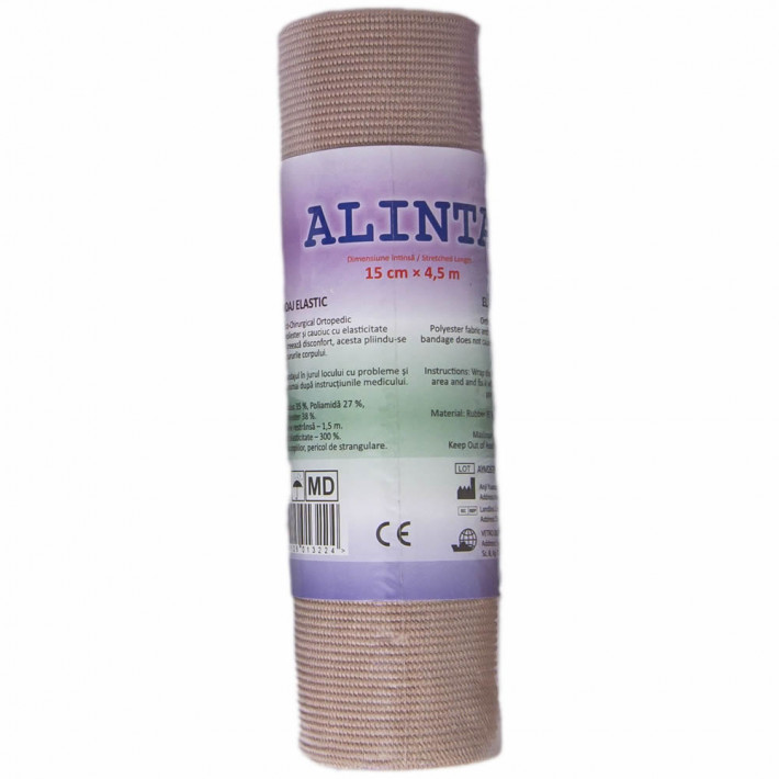 Bandaj Elastic ALINTA 15cmx4,5m, Intarit, latex free grosime 1mm, natur - 1 rola