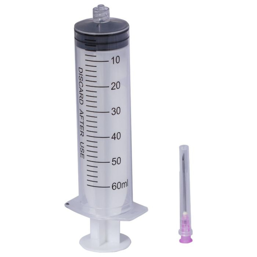 Seringi 60ml cu ac roz 18G, 1 1/2 inch (1.2x38mm) Luer Lock din 3 parti ...