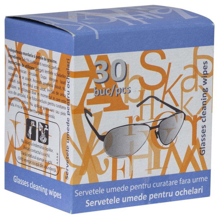 Servetele umede pentru ochelari, ambalate individual, 30 bucati/pachet