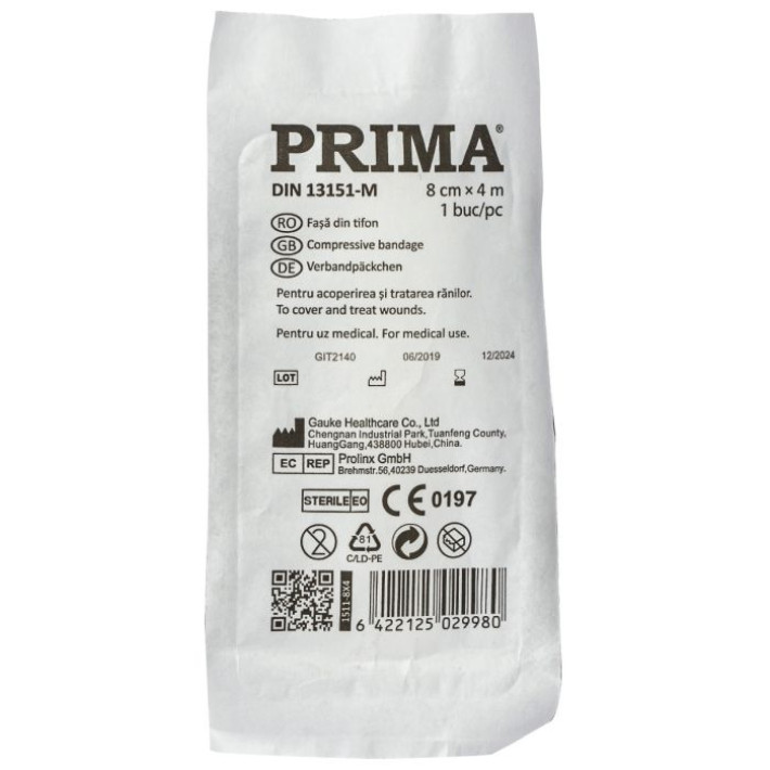 Fasa din tifon PRIMA, 8cmx4m, DIN 13151-M, sterila