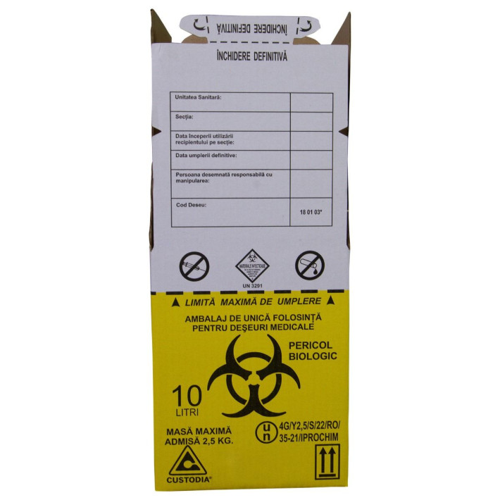 Cutie 10 litri cu sac Biohazard pentru colectarea deseurilor medicale infectioase