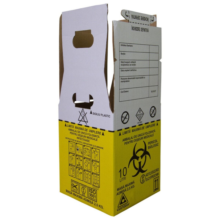 Cutie 10 litri cu sac Biohazard pentru colectarea deseurilor medicale infectioase