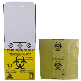 Cutie 10 litri cu sac Biohazard pentru colectarea deseurilor medicale infectioase