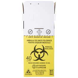 Cutie 40 litri cu sac Biohazard pentru colectarea deseurilor medicale infectioase