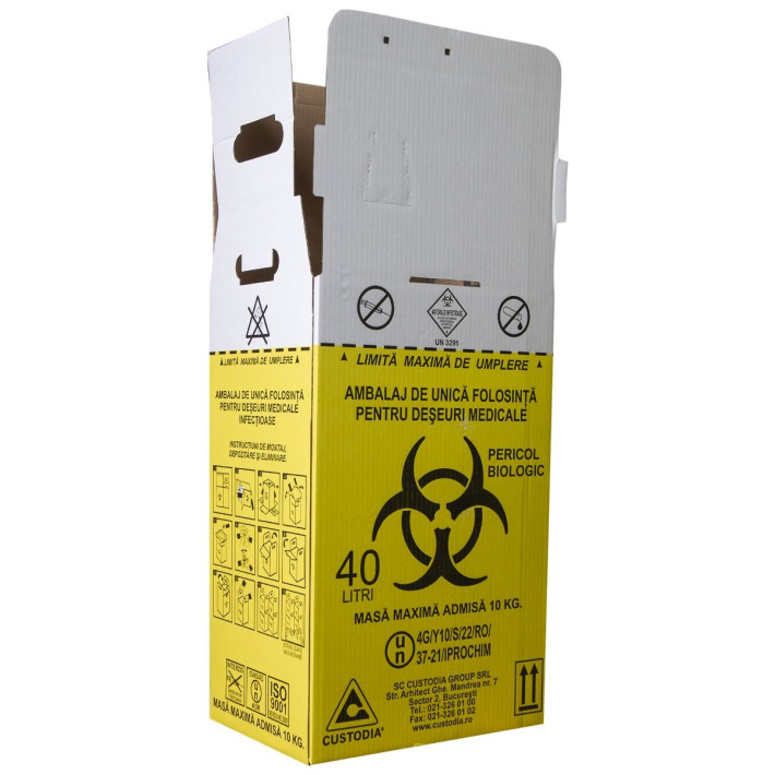Cutie 40 litri cu sac Biohazard pentru colectarea deseurilor medicale infectioase