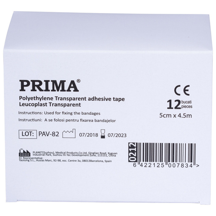 Leucoplast transparent 5,00cm x 4.5m rola, 12 bucati/cutie, PRIMA