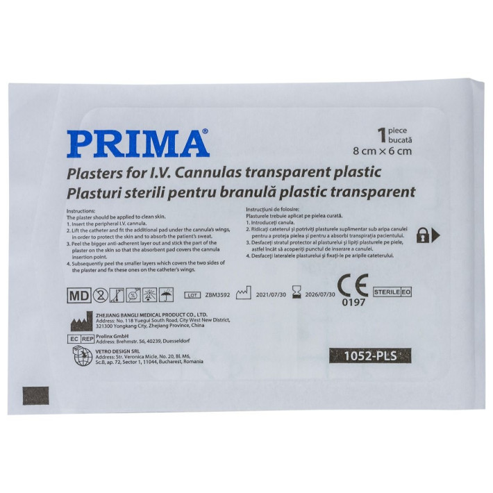 Plasturi sterili pentru branula, plastic transparent, 8x6cm, 50 bucati