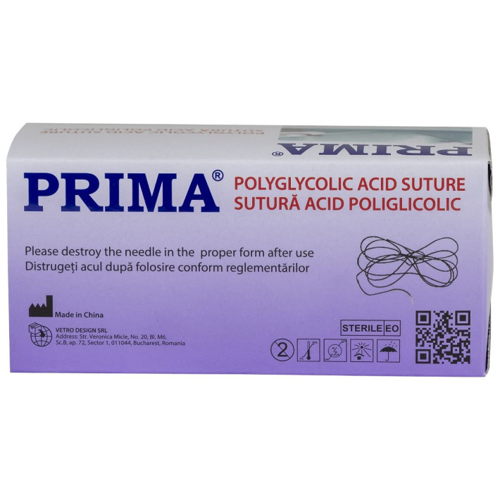 Sutura din acid poliglicolic, lungime 75cm, ac cu varf taietor, 1/2 cerc de lungime 30mm, USP 3/0, uz veterinary, 12 bucati