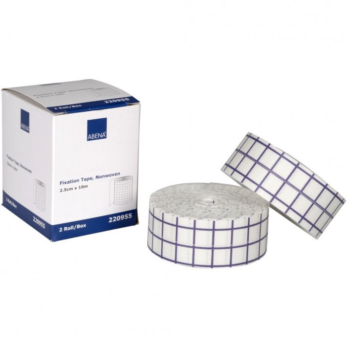 Bandă de fixare ABENA – 10 m x 2,5 cm. alba, elastica, nesterila, 2 role/cut