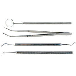 Trusa stomatologica de consultatie otel-inox: maner cu oglinda, pensa, spatula, sonda - 1 set