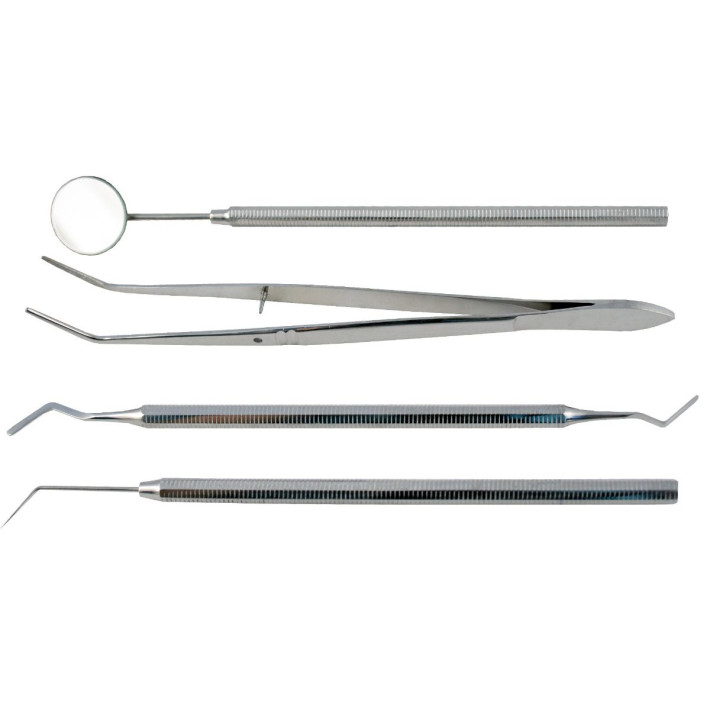 Trusa stomatologica de consultatie otel-inox: maner cu oglinda, pensa, spatula, sonda - 1 set