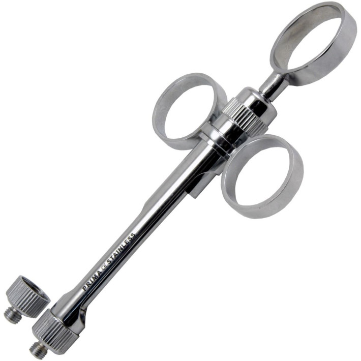 Seringa pentru anestezie, otel inox, cu 2 varfuri: surub metric si inch, 3 inele - 1 bucata