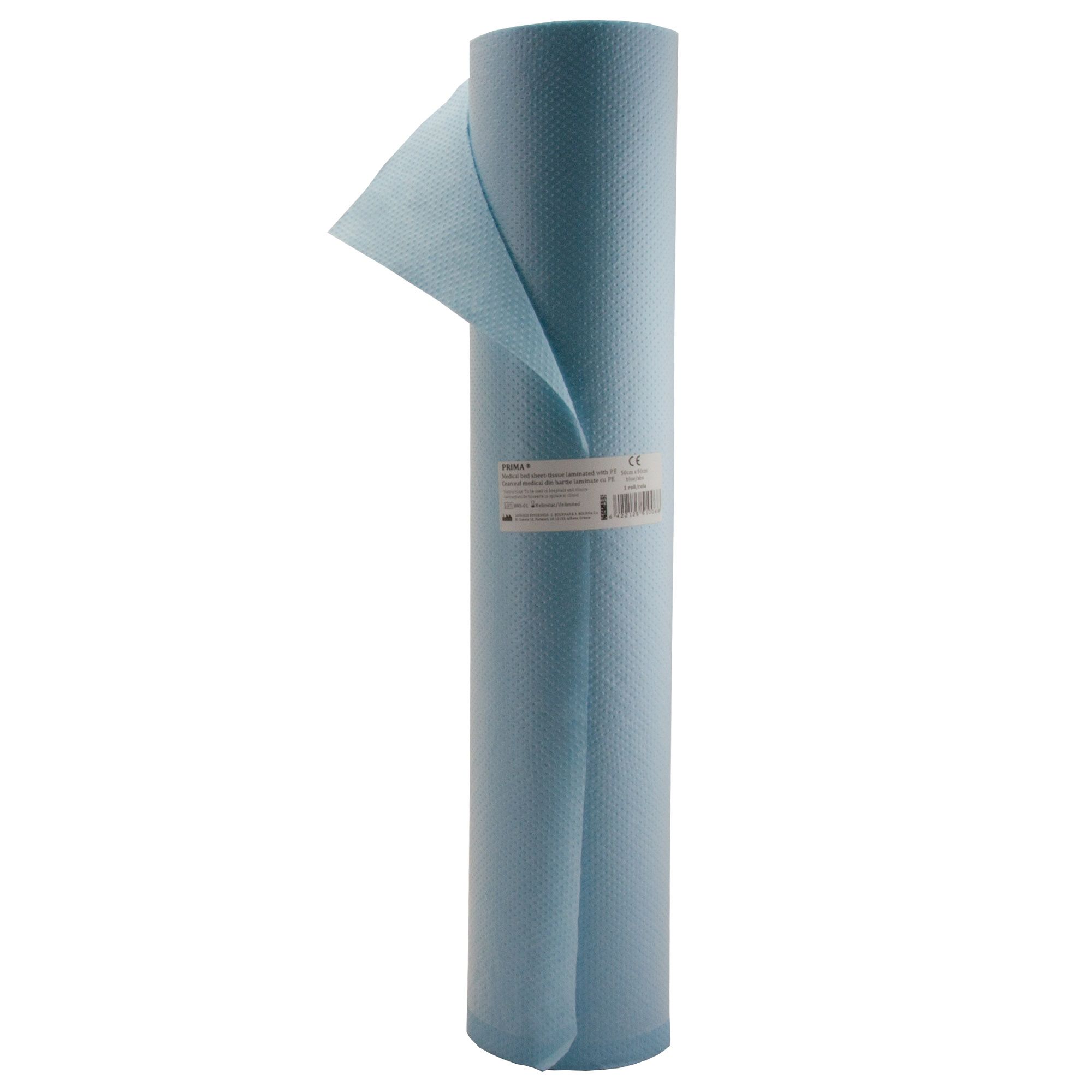 Cearceaf Polietilena PRIMA + Hartie 50cmx50m, 130 foi x 38.5cm 100% celuloza, Albastru, 2 straturi laminate - 1 rola
