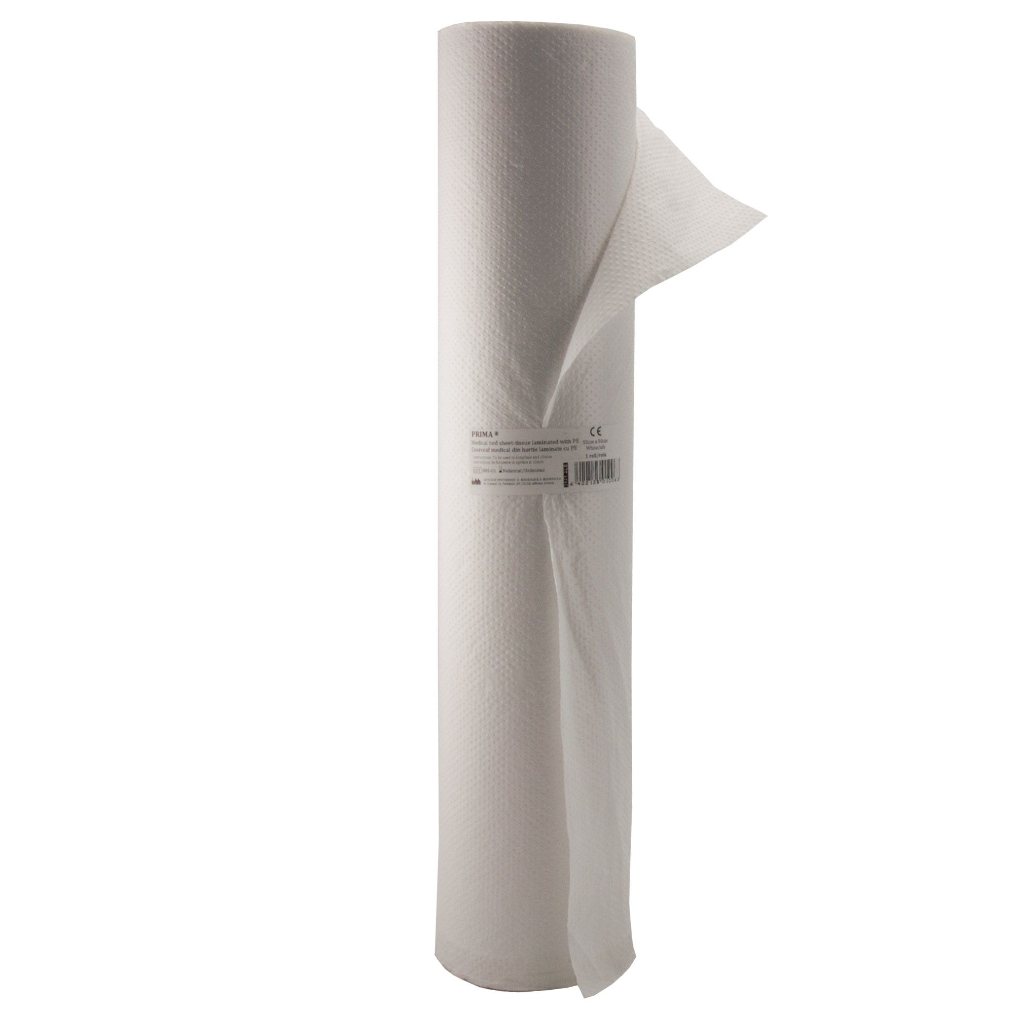 Cearceaf Polietilena + Hartie 50cmx50m, 130 foi x 38.5cm, recycled, Alb, 2 straturi laminate - 1 rola