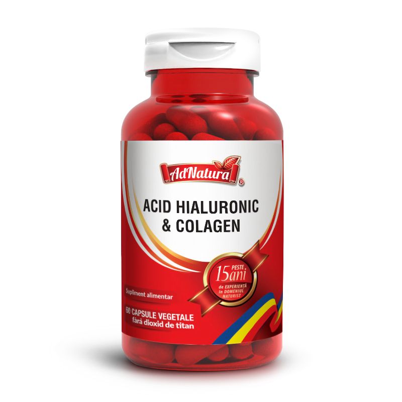 Acid hialuronic si colagen tip 1 din peste, pentru articulatii si piele, Ad Natura, 60 capsule