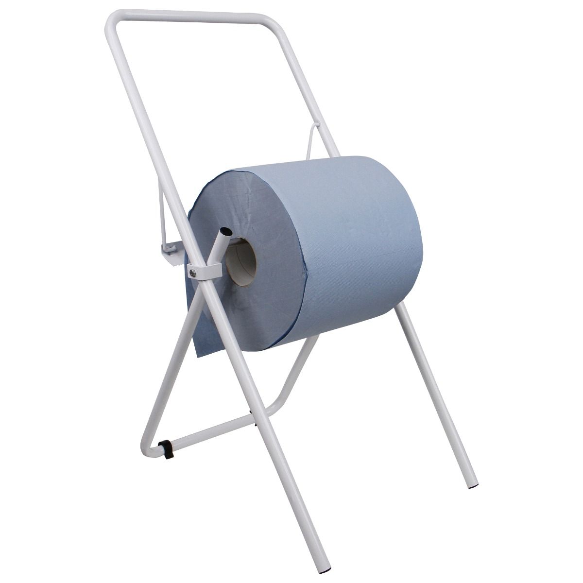 Pachet Rola hartie industriala albastra, PRIMA, 2 straturi, 26cmx296m, 2 role/set + Dispenser PRIMA metalic pentru rola de hartie cu sprijin in podea
