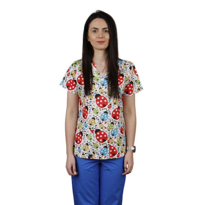 Bluza dama CLARA Imprimeu buburuze - Uniforma Medicala