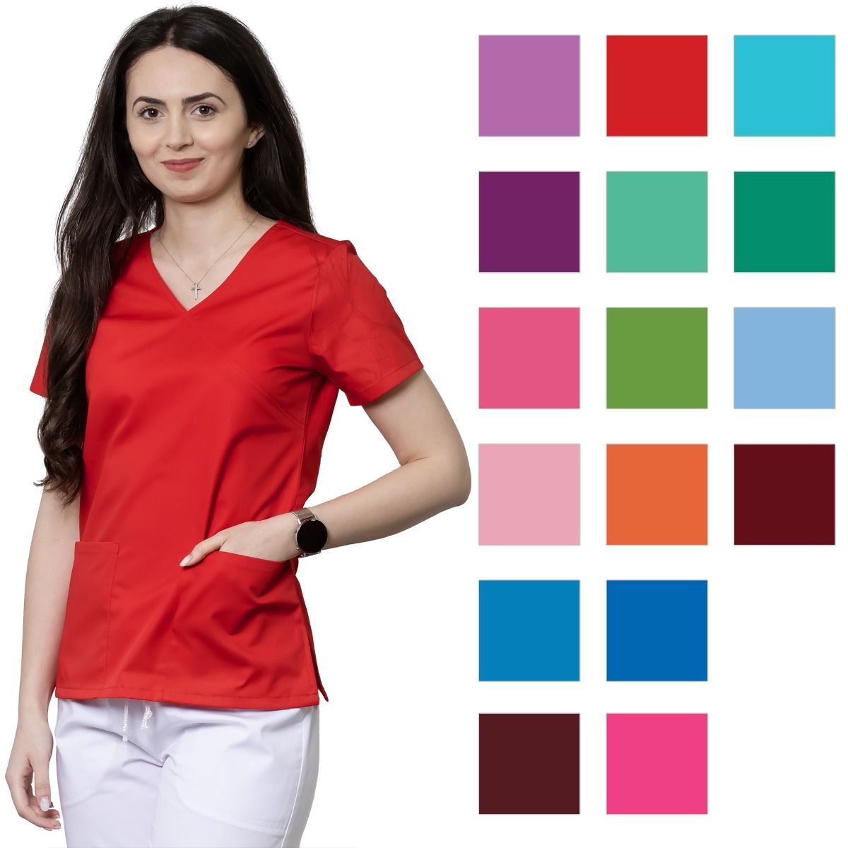 Bluza dama MIRA Premium rosie - Uniforma Medicala