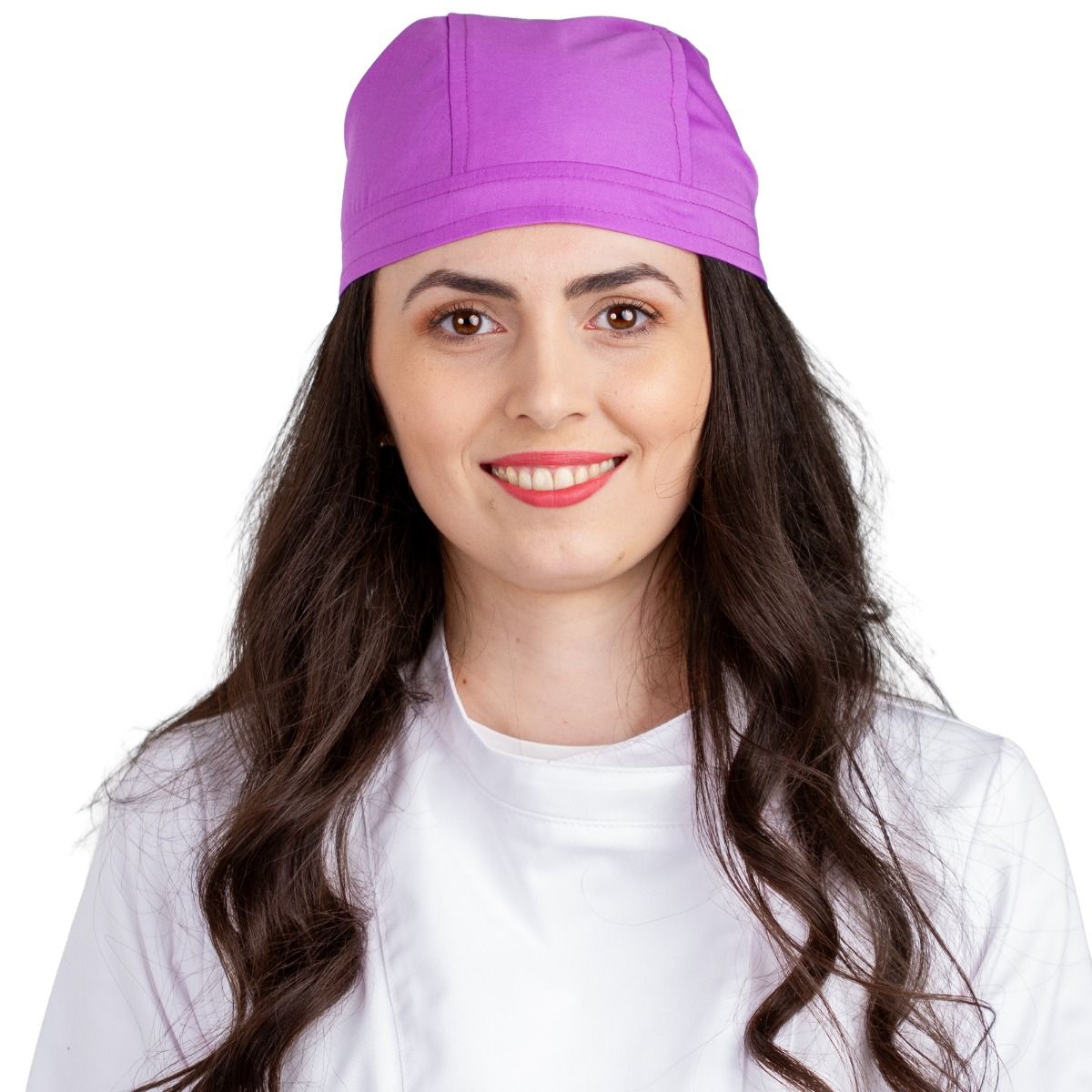 Boneta medicala moderna, cu legaturi, tercot 170g/m2, lila