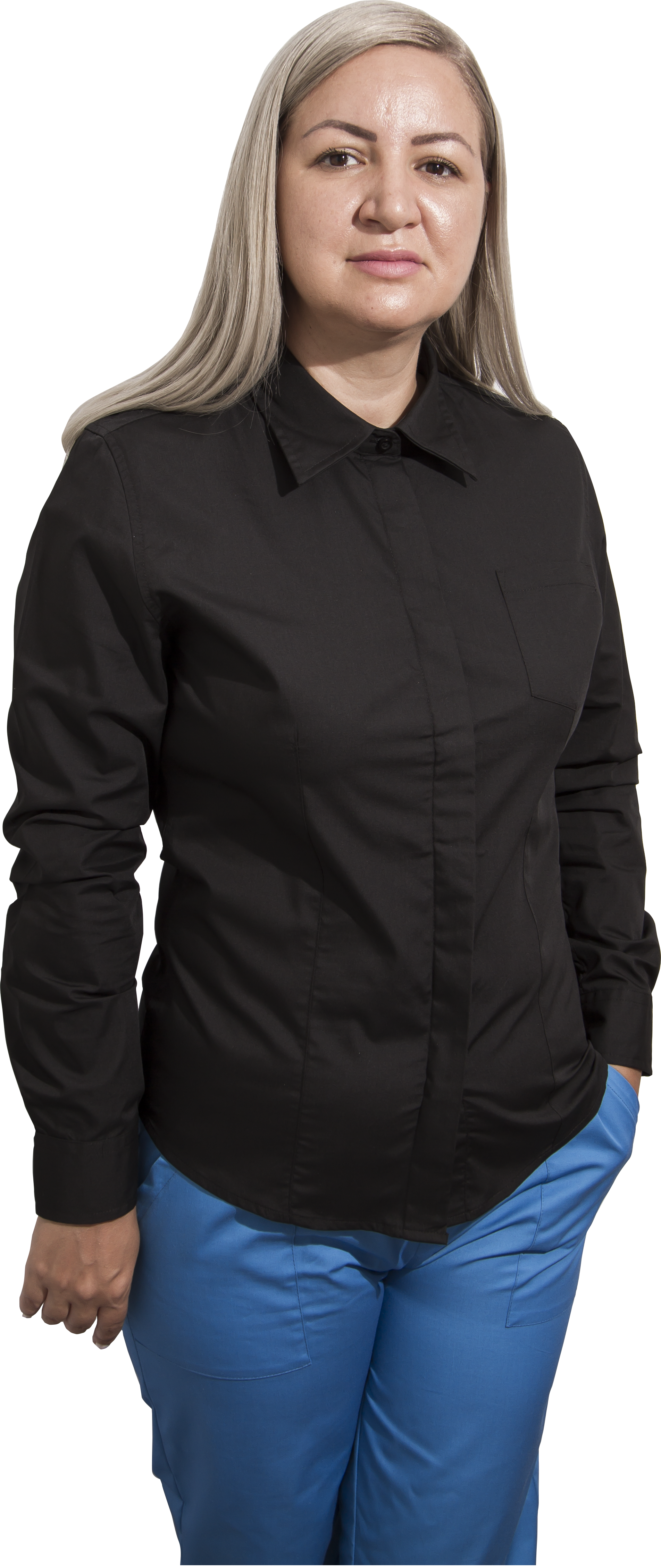 Camasa dama, cambrata, cu maneca lunga, neagra, S