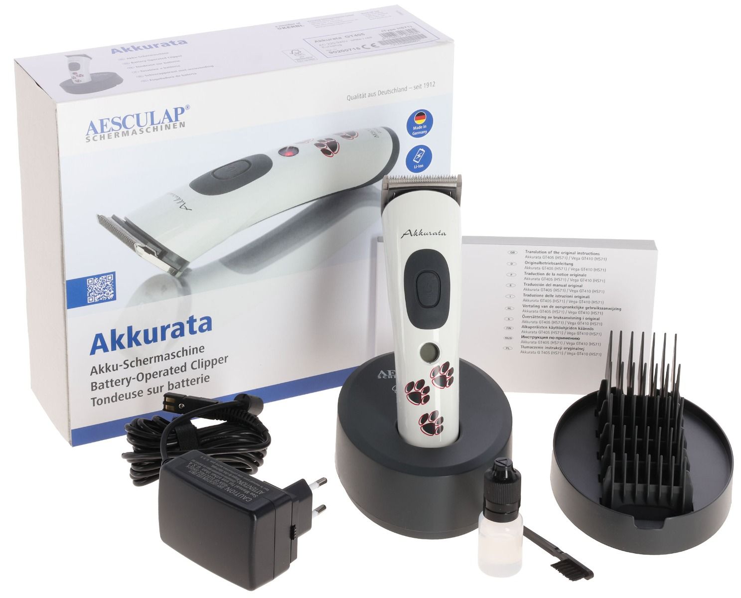 Masina de tuns animale AESCULAP GT405, fara fir, cu 5 piepteni si un set de lame