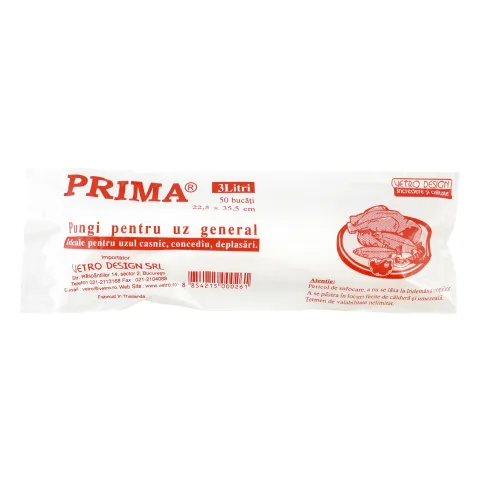 PRIMA Pungi Alimentare HDPE, 225x355mm, 3 litri, 50buc in rola