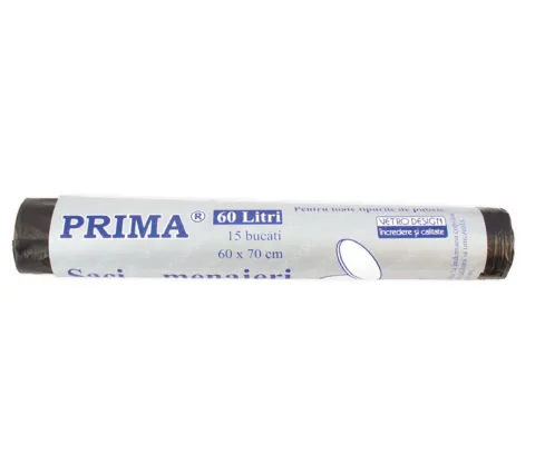Saci menajeri negri, HDPE, PRIMA, 60L, 60x70cm, 15buc