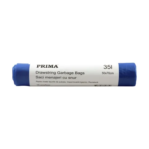 Saci menajeri albastri HPDE, PRIMA, 35L, cu snur, 50x70cm, 15buc