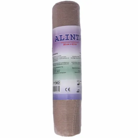 Bandaj Elastic Natur ALINTA 20cmx4.5m - Compresie usoara, cu cleme metalice