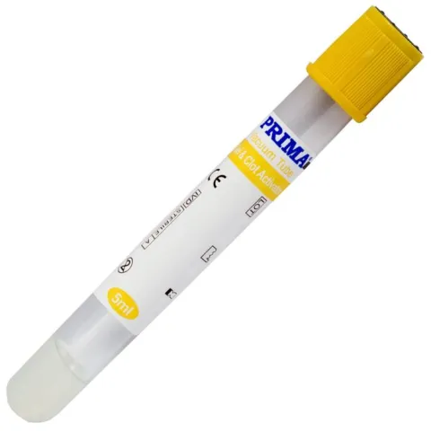 Vacutainer 5 ml capac galben, pentru biochimie, activator coagulare si gel separator, plastic PE, PRIMA, 100 bucati