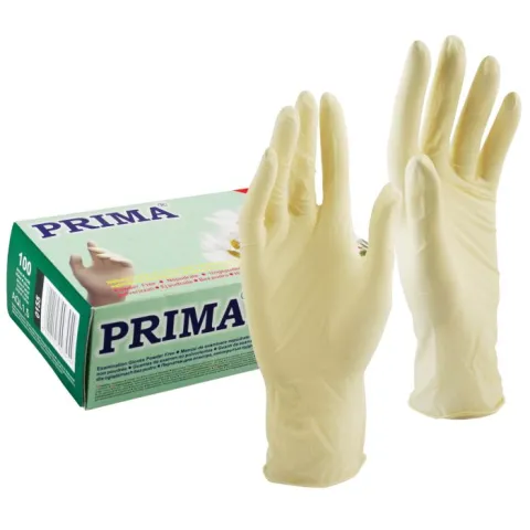 Manusi examinare albe din latex, nepudrate, PRIMA, marimi XS-XL, 100 bucati