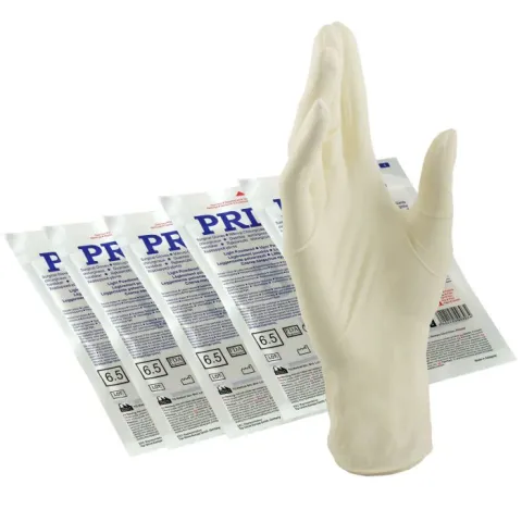 Manusi chirurgicale albe din latex, sterile, PRIMA, usor pudrate, marimi 60 - 85, 1 pereche