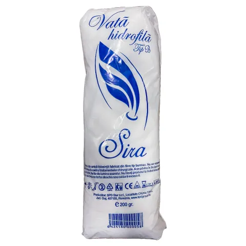 Vata hidrofila tip BC IZIS, medicinala, nesterila, 50% bumbac 50% celofibra, 200 g, bine cardata
