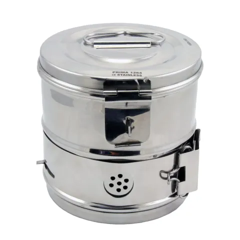 Casoleta sterilizare inox 12x12 cm PRIMA cu capac si sistem de siguranta