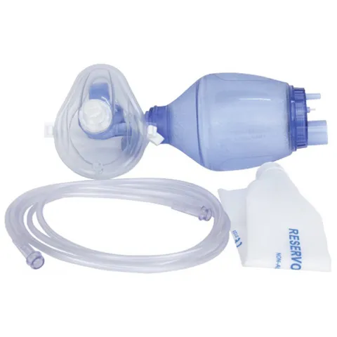 Balon de resuscitare din PVC pentru copii, prevazut cu tub oxigen 200cm, masca oxigen nr 2, sac rezervor capacitate rezervor 600ml, de unica folosinta, in punga plastic, 1 set