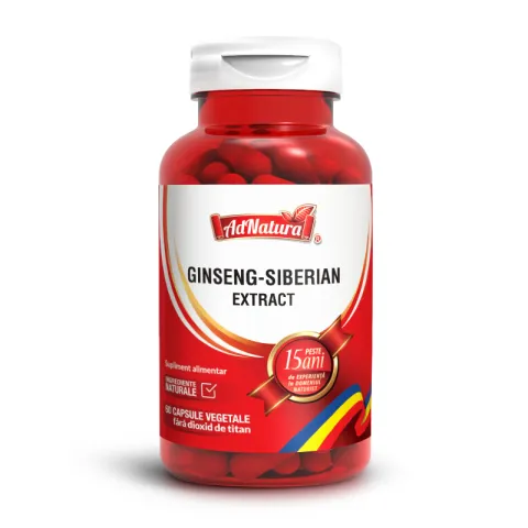 Ginseng Siberian extract 4:1, 350mg, pentru circulatie, imunitate, energie fizica si mentala, Ad Natura, 60 capsule