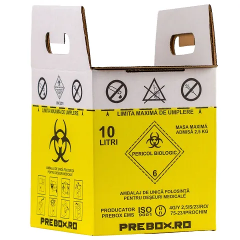 Cutie deseuri medicale 10L PRIMA - galbena, carton, pentru incinerare deseuri infectioase